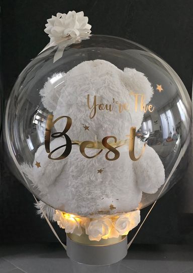 AquaballonGeschenkballonHappyBirthdayTeddymitTextpersonalisiertLEDLichterketteGoldsternEventShopHameln