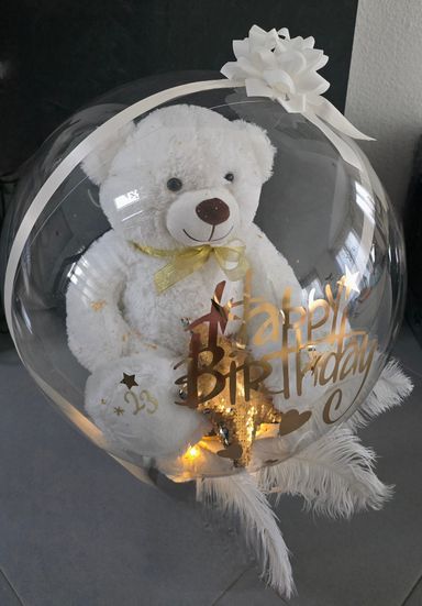 AquaballonGeschenkballonHappyBirthdayTeddymitTextpersonalisiertLEDLichterketteGoldsternBallonShopHameln