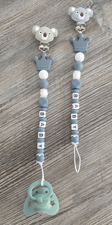 SchnullerKettemitGlitzerBabygeschenkSilikonmitKlippSonnenblumenGelbund LindgrünEvent-Shop-Hameln