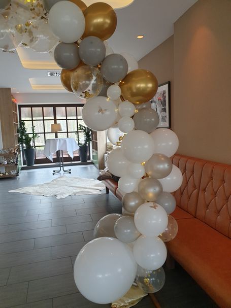 Luftballongirlande Ballonbogen Weiß /Grau Gold