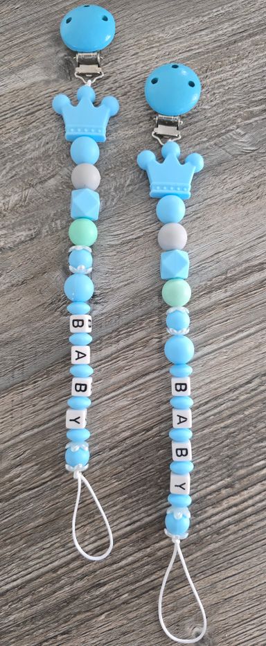 SchnullerKettemitGlitzerBabygeschenkSilikonmitKlippSonnenblumenGelbund LindgrünHellblaumitKroneEvent-Shop-Hameln